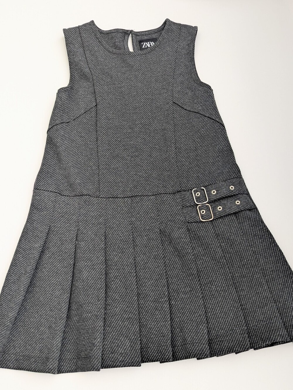ZARA Girls (Size 8) Jumper/Pinafore/Tunic Dress w/Pleated Skirt & Buckle Accents - Picture 7 of 16